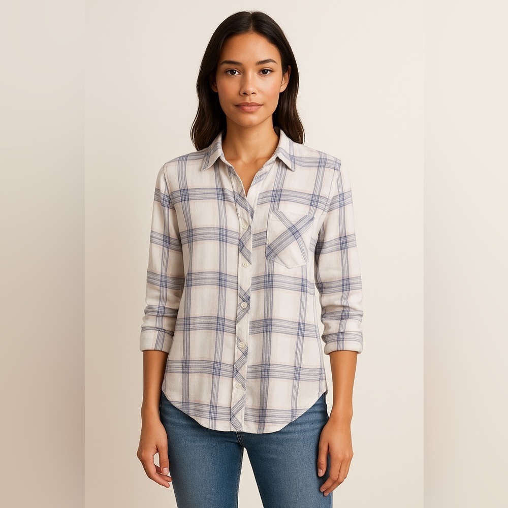 Rails Hunter Plaid White Coast Blush Button Up Top Sz XS Pastel Preppy Casual